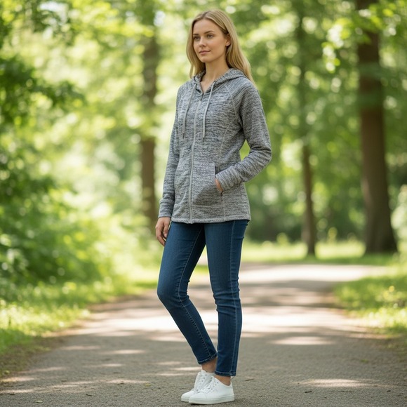 Athleta Tops - Athleta Gray Space Dye Full Zip Hoodie Sweatshirt Thumbholes XS 721868-00